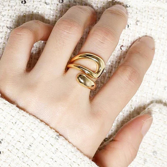 Gold Plated Anti Tarnish Stainless Steel Contemporary Adjustable Finger Ring