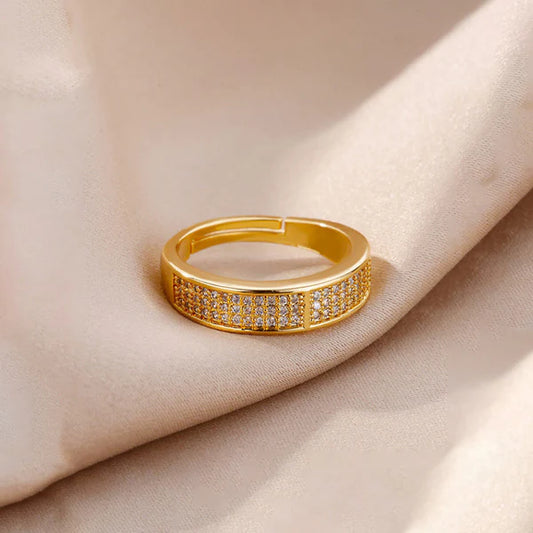 Gold Plated Anti Tarnish Stainless Steel AD studded Adjustable Finger Ring
