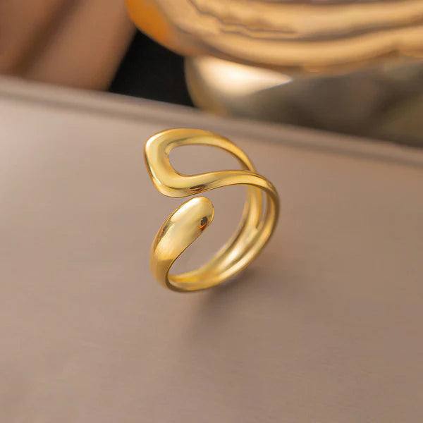 Gold Plated Anti Tarnish Stainless Steel Contemporary Adjustable Finger Ring